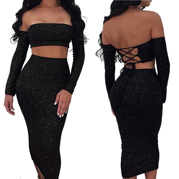 ✨BLACK SAN MATEO OFF THE SHOULDER 2 PEICE SET - Picture 1 of 3